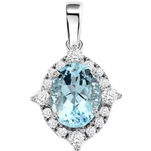 18k White Gold AAA Santa Maria Aquamarine and Diamond Pendant